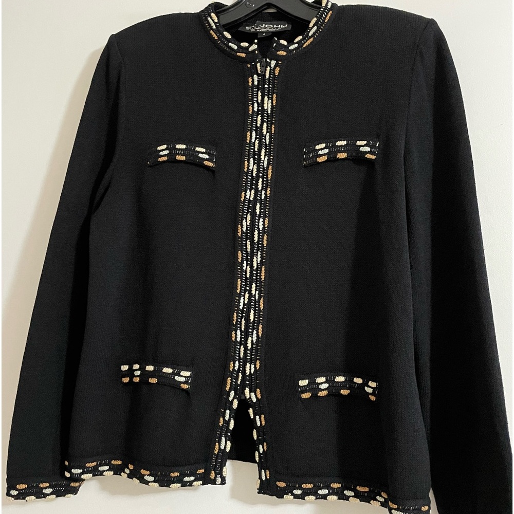Vintage St. John Collection By Marie Gray Gold Studded Black Knit Jacket